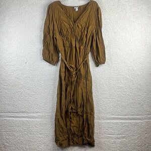 NWOT Ava & Viv Womens Dark Tan Bishop Sleeve High Low Faux Wrap Dress PLUS 1X